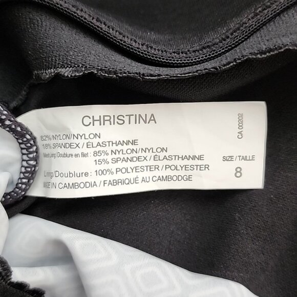 Christina Tankini Black White Geometric Print Padded Cups High Back Size 8 - Picture 14 of 16